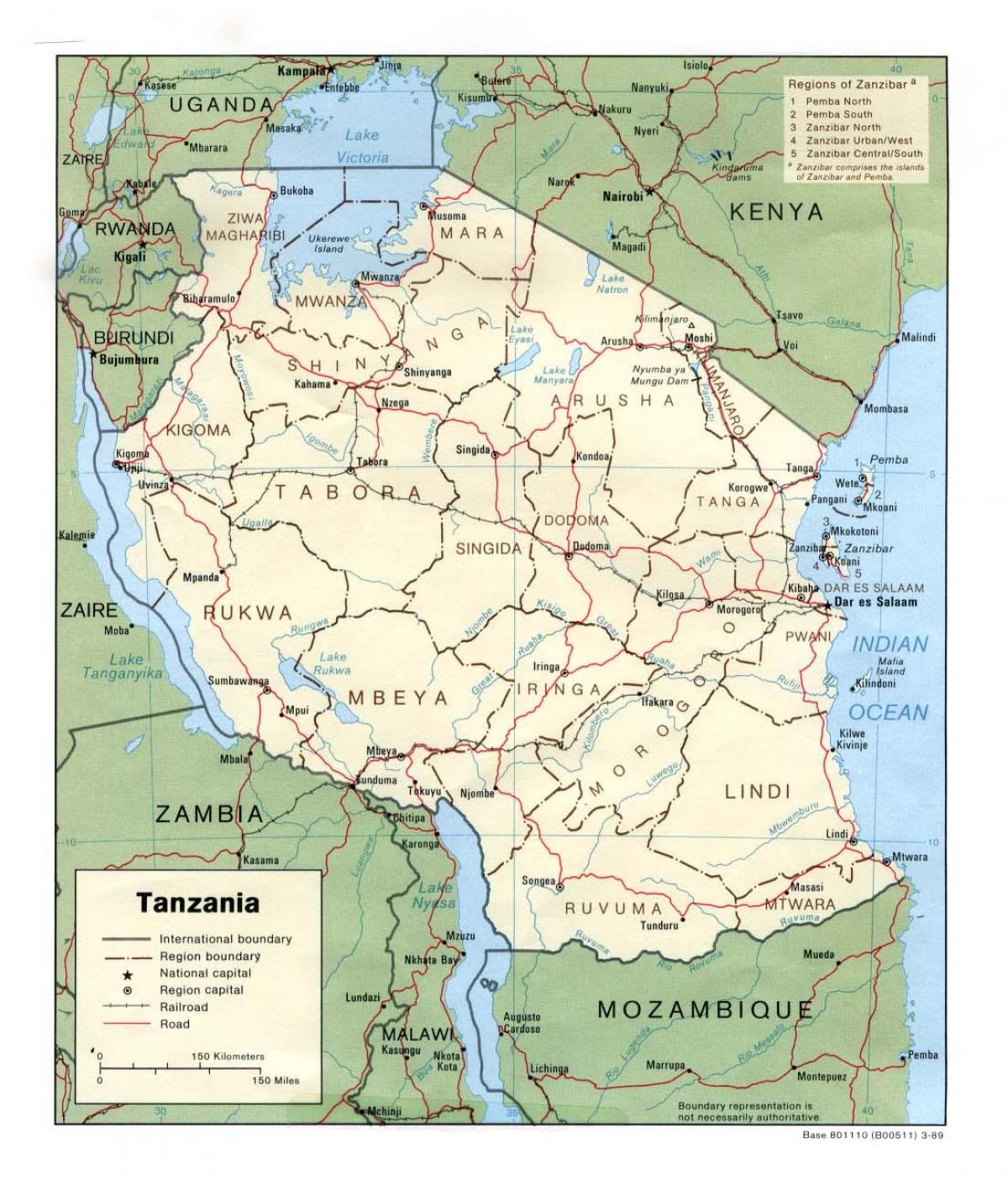 Mapa de los sitios históricos en tanzania