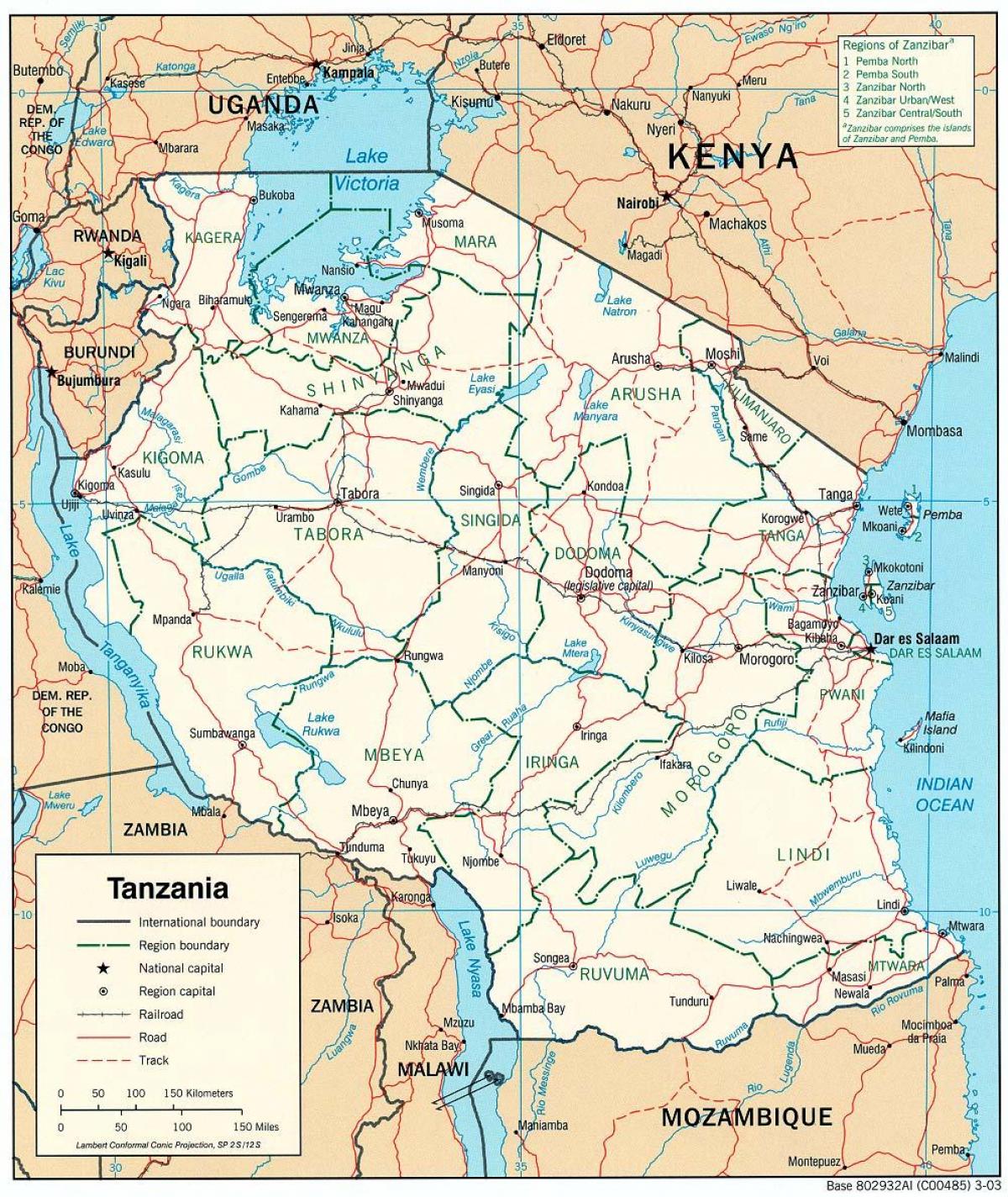 mapa con las ciudades de tanzania