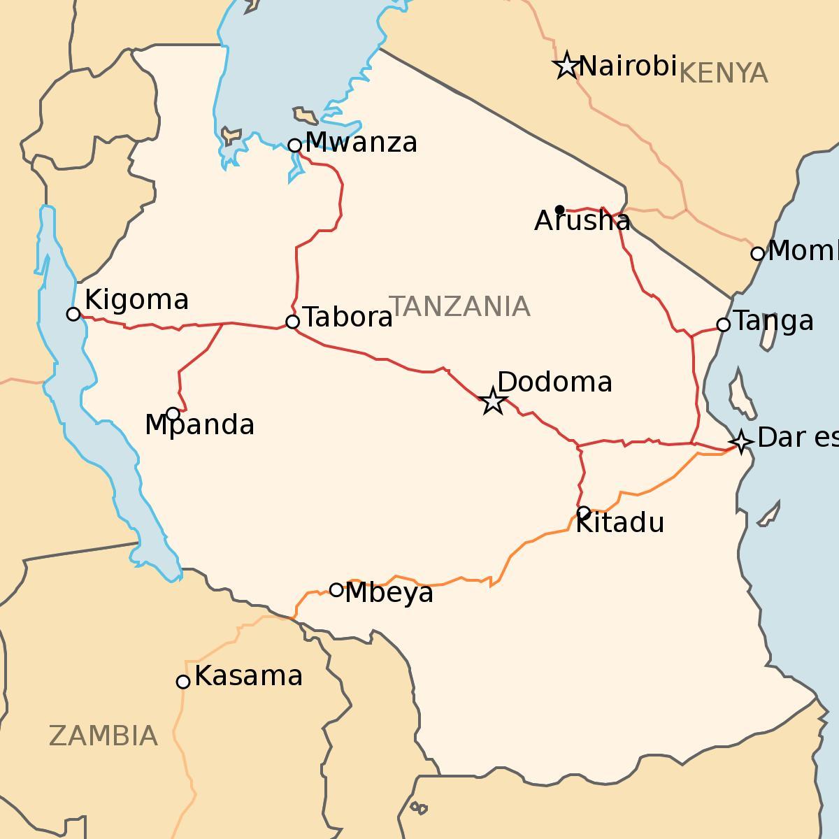 Mapa de tanzania ferrocarril