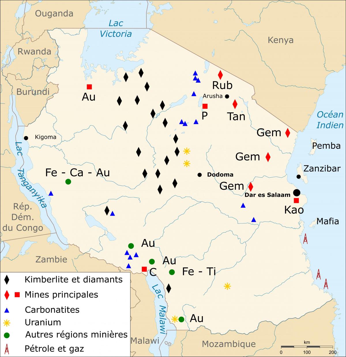 Mapa de tanzania recursos naturales
