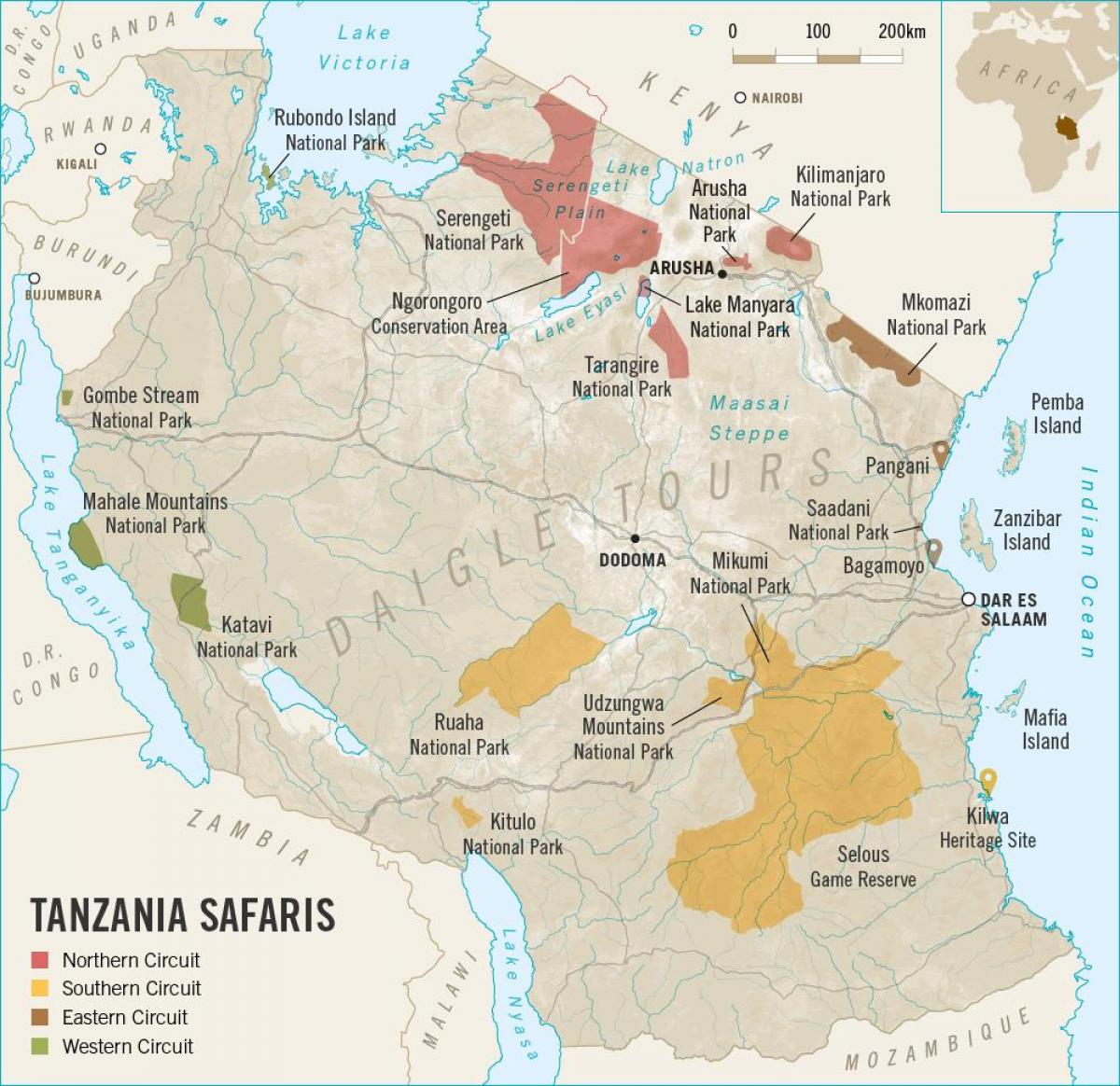 Mapa de tanzania reservas de caza