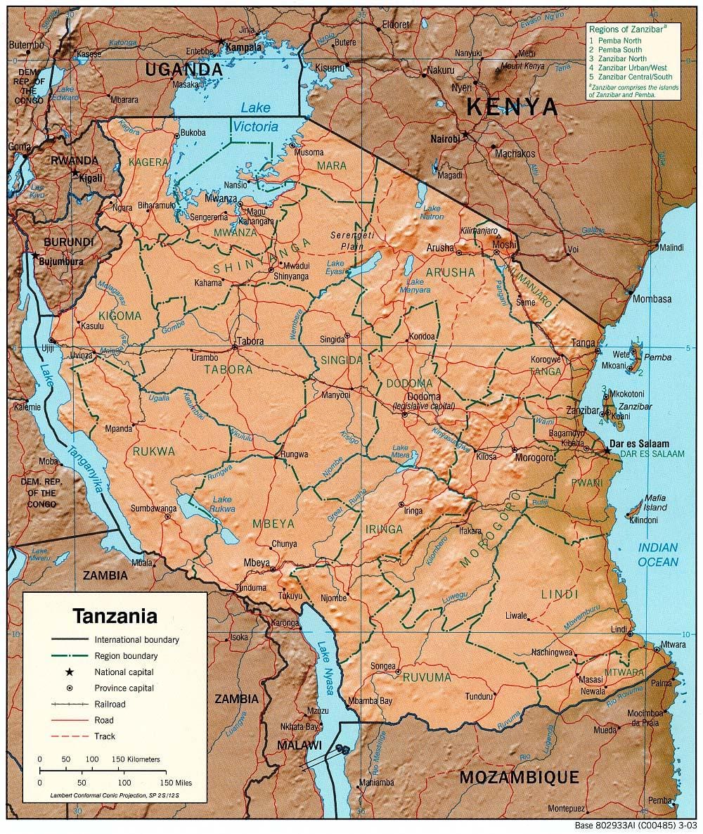 mapa de tanzania mostrando sitios históricos