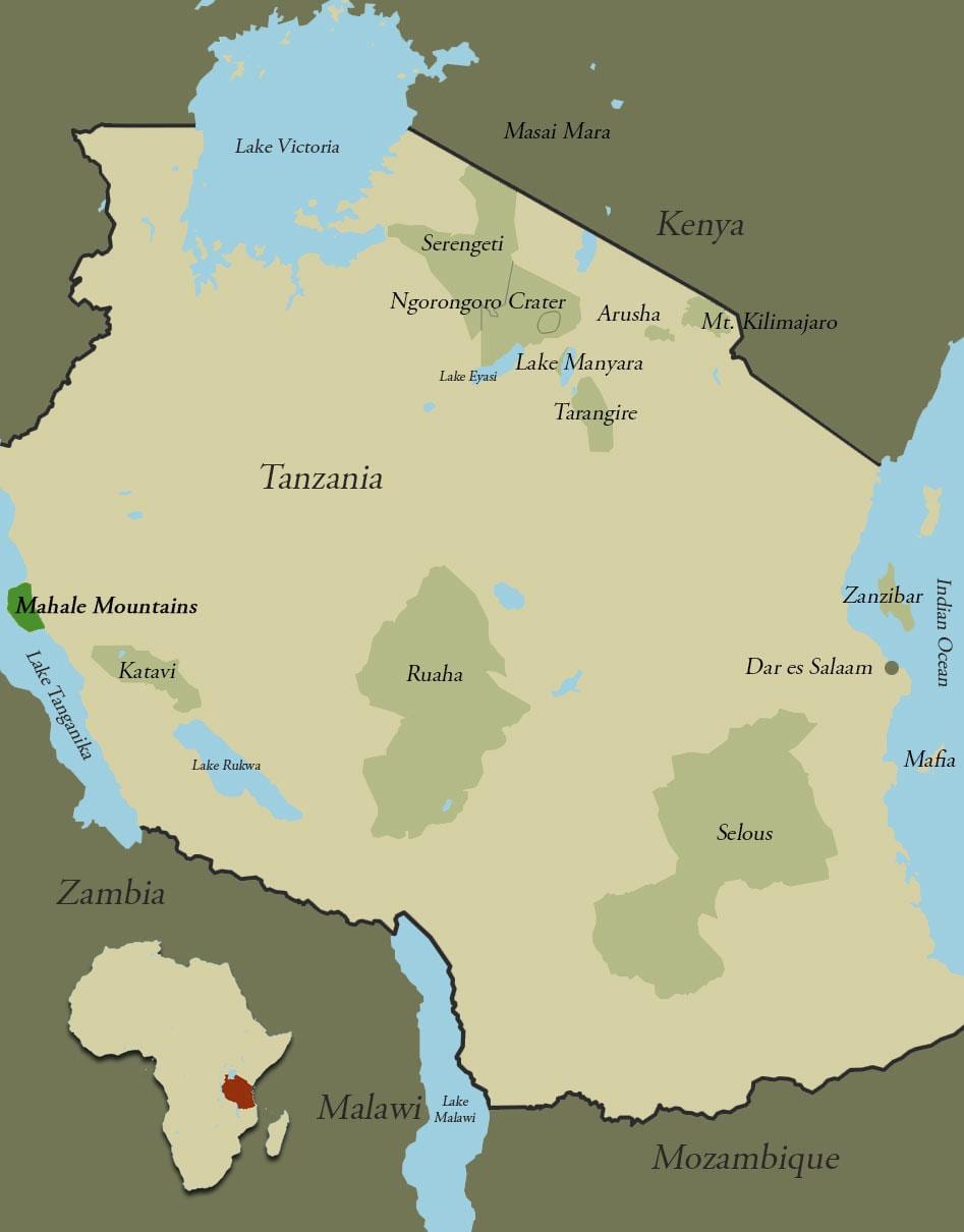 Mapa de montañas de tanzania