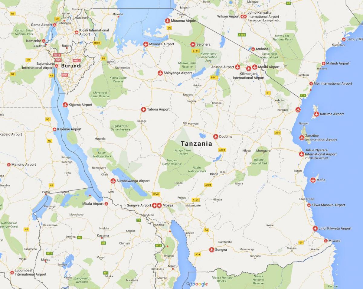 Mapa de tanzania aeropuertos 