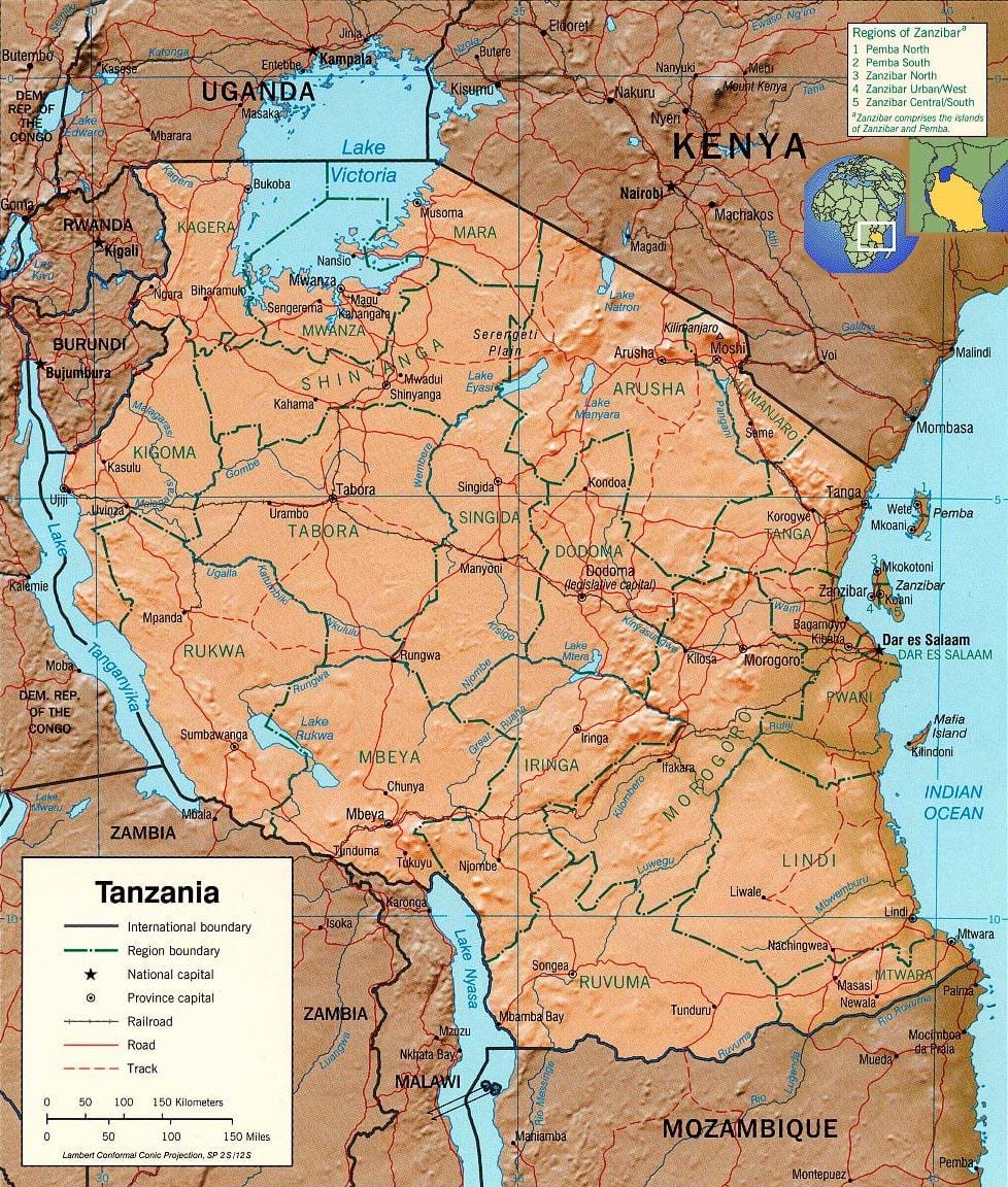 tanzania mapa geográfico