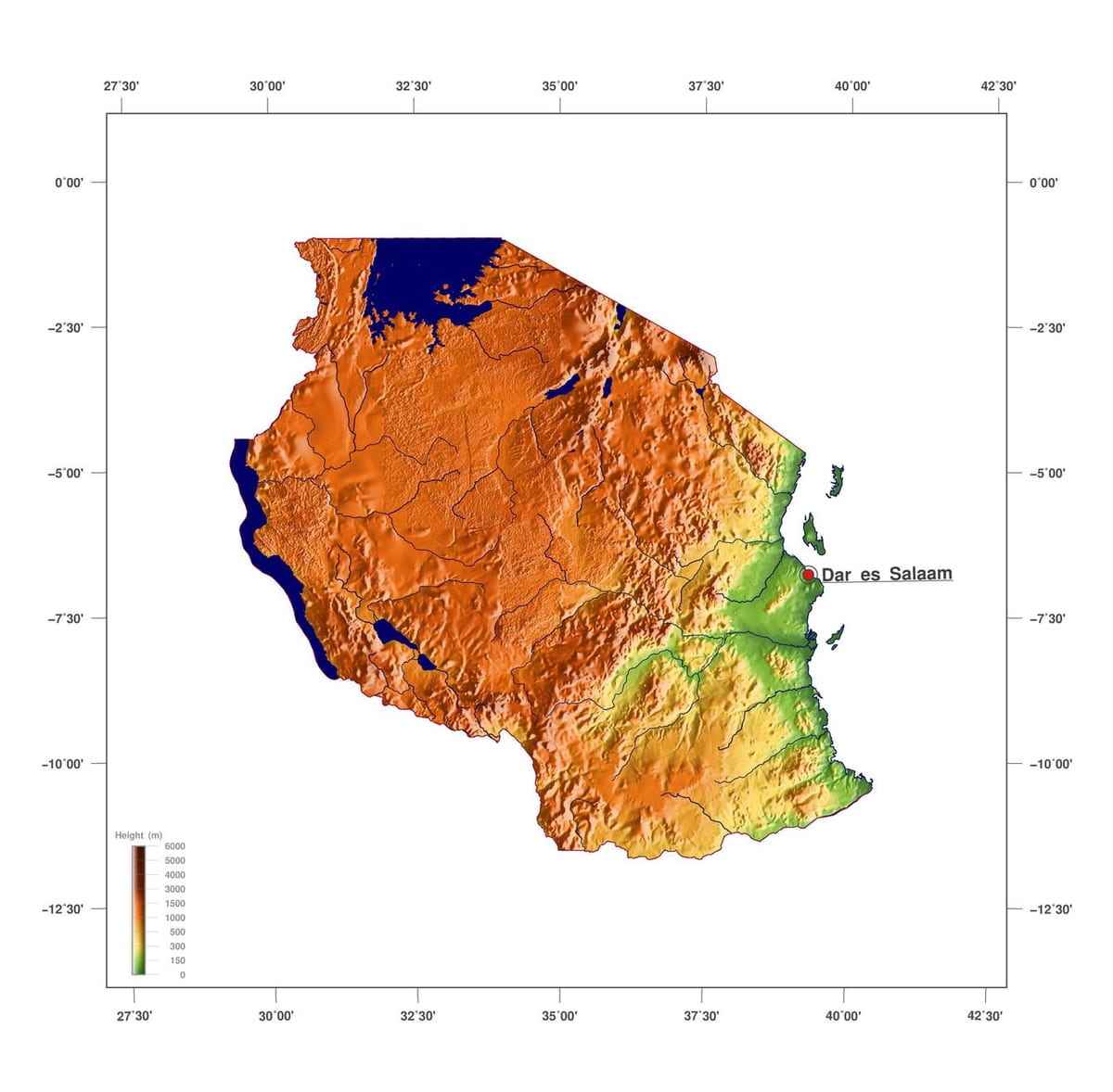 Mapa de tanzania elevación