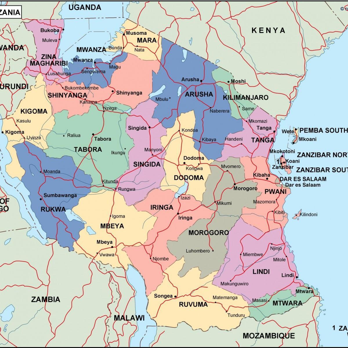 Mapa de tanzania político