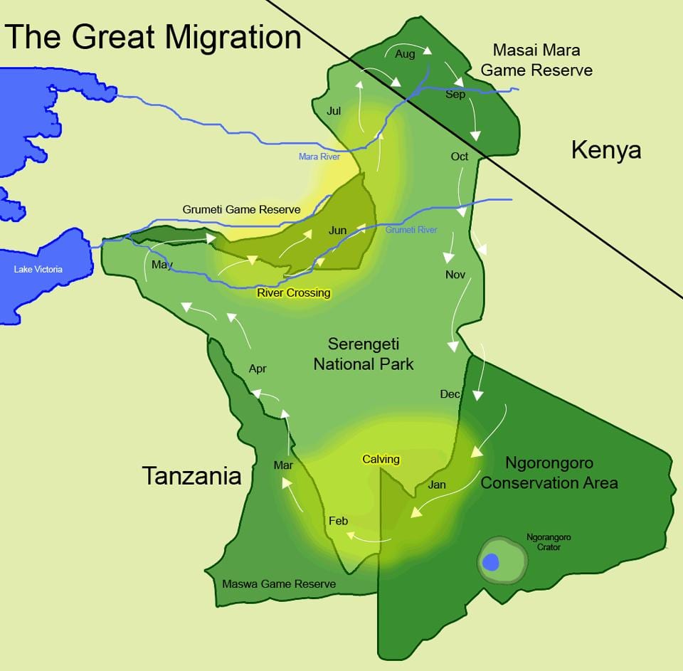 Mapa de tanzania migración 