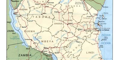 Mapa de los sitios históricos en tanzania