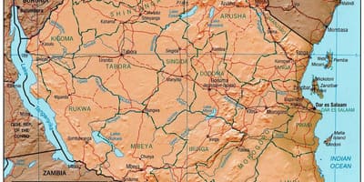 Mapa de tanzania mostrando sitios históricos