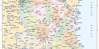 Mapa de tanzania y los países vecinos