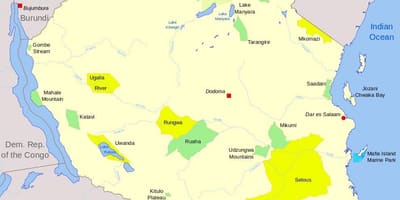 Mapa de parques nacionales de tanzania y las reservas de caza